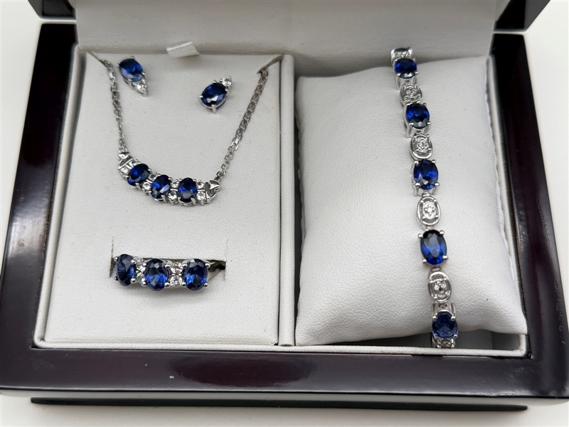 Sterling Silver Sapphires and Diamonds Jewelry Suite