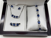 Sterling Silver Sapphires and Diamonds Jewelry Suite