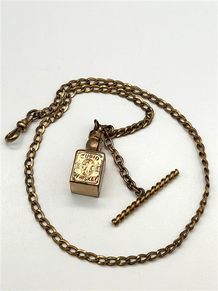 Rare Gold Filled Simmons Watch Fob Cupid Whiskey Advertising