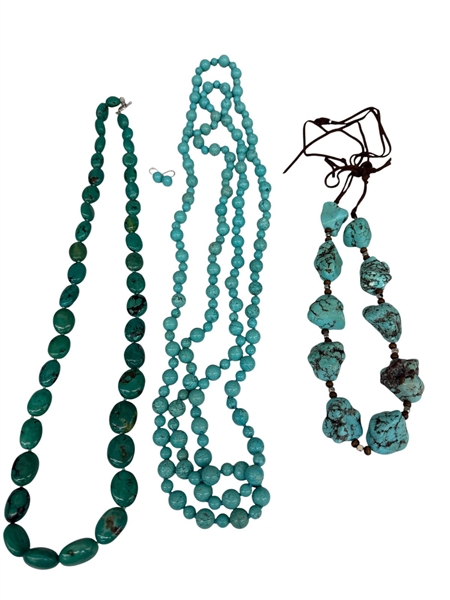 (3) Chunky Turquoise Bead Necklaces 