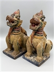 Hand Painted Wood Carved Foo Dog Figures