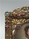 Hand Painted Portrait Miniature in Jeweled Gilt Frame