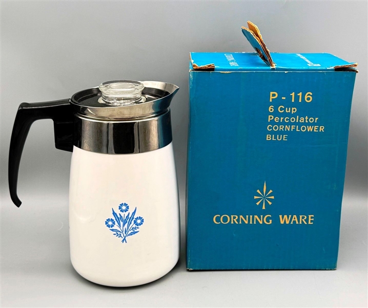 Corning Ware (6) Cup Percolator Cornflower Blue P-116