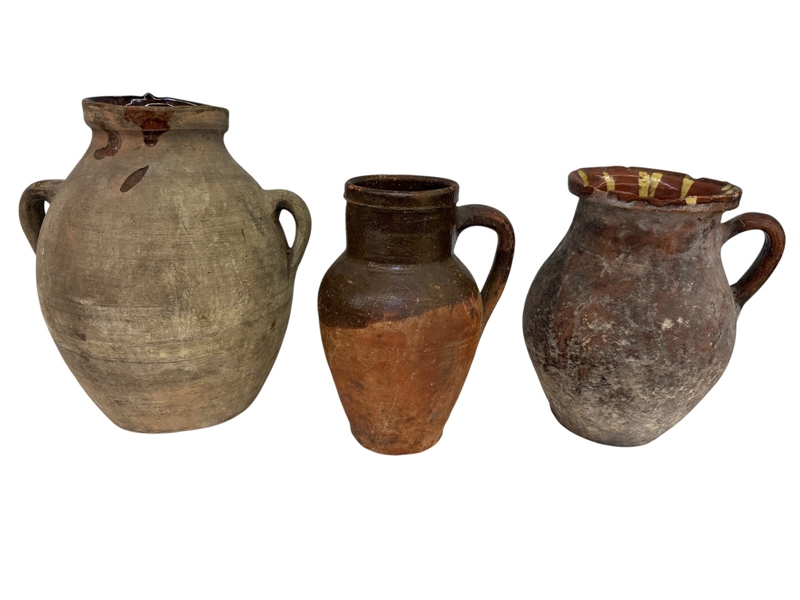 (3) Rustic Early Terracotta Jugs