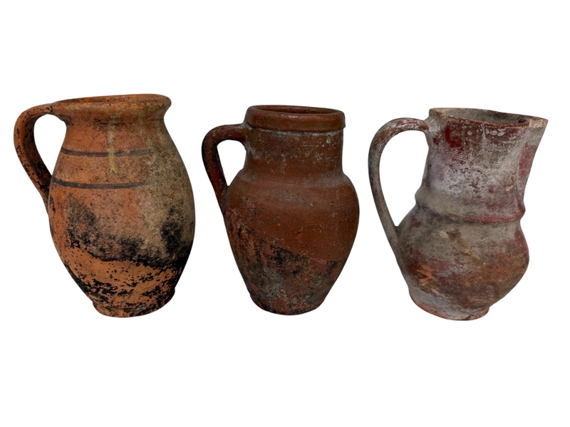 (3) Earthenware Terra Cotta Pitchers