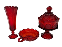 (3) Fostoria Ruby Red Coin Dot Glass Pieces