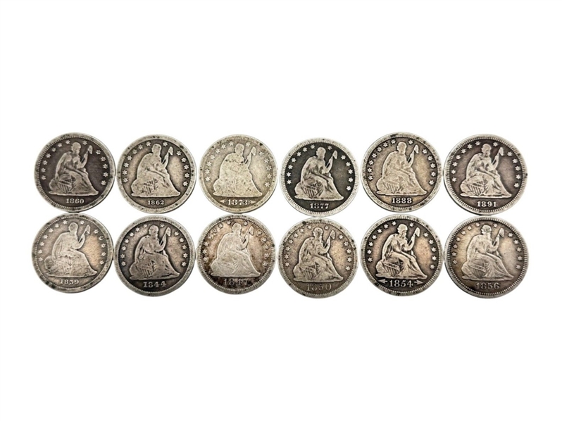 Group of (12) 25C Liberty Seated Quarter Dollars 