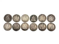 Group of (12) 25C Liberty Seated Quarter Dollars 