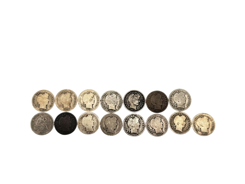 Group of (15) 10C Liberty Seated and Barber Dimes