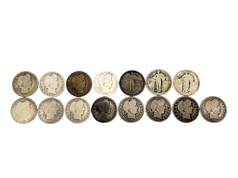 Group of (15) 25C Barber and Standing Liberty Quarters