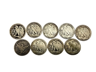 Group of (9) 50C Barber and Walking Liberty Half Dollars