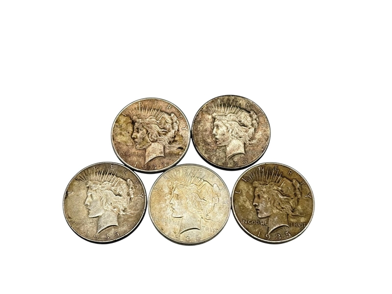 Group of (5) 1935-P Peace Silver Dollars