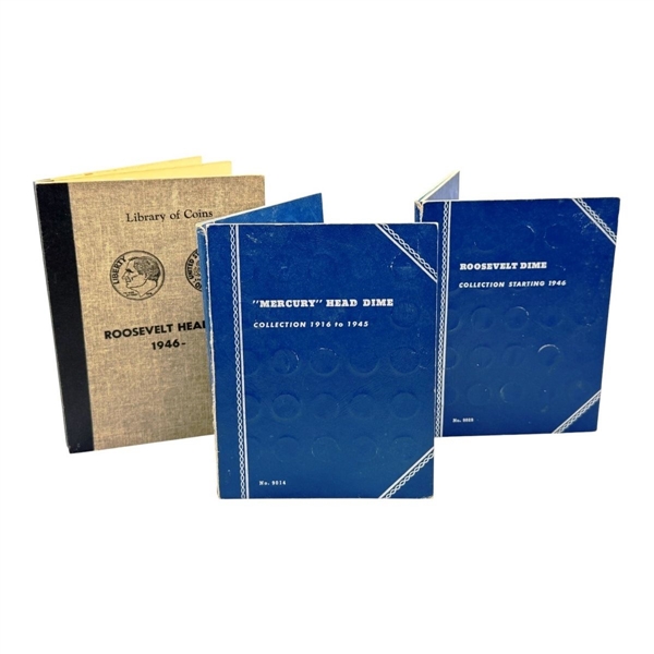 Group of (3) Dime Coin Albums, Many Silver Dimes