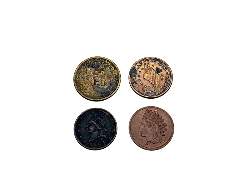 Group of (4) Civil War Tokens