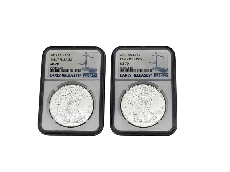 Group of (2) NGC MS 70 2017 $1 American Eagle Early Releases