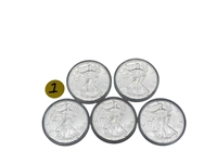 (1) Group of (5) 2019 $1 Silver American Eagles