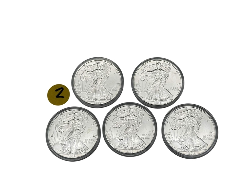 (2) Group of (5) 2019 $1 Silver American Eagles