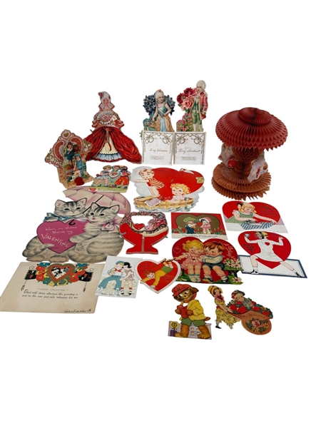 (19) Vintage Valentines Including Stand-ups, Mechanical, Honeycomb Tissue