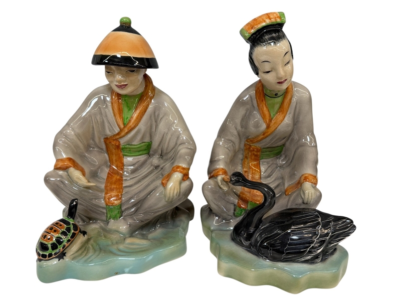Pair Goldscheider Chinese Wonderland Porcelain Figurines by Katharine Waldren