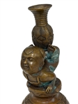 Chinese Brass Statue Boy With Vase Xuande Mark