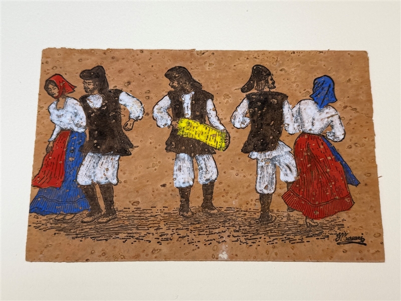 Hand Painted Cork Signed Postcard