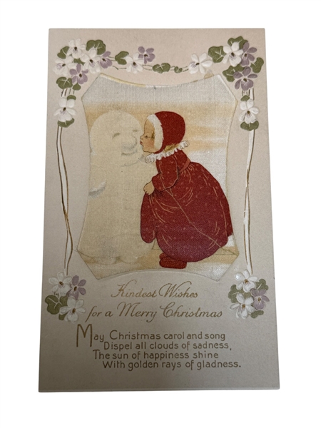 Rare Silk Raised Center Christmas Postcard