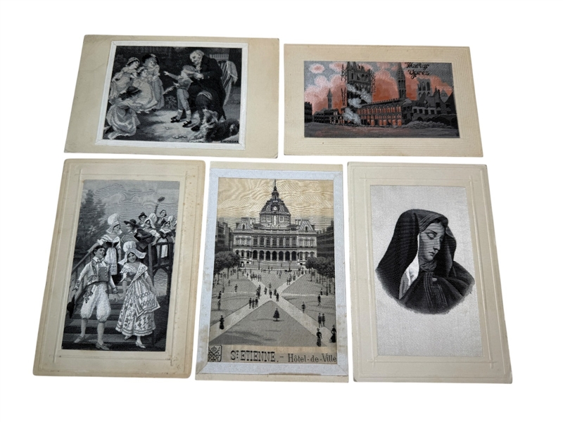 (5) Rare Woven Silk Postcards