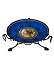 Sevres Style Portrait Plate with Ormolu Stand Cobalt Blue