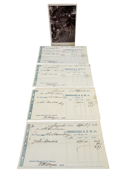 Civil War Cabinet Card Photograph & (4) Freight Railroad Receipts for Musket Transportation