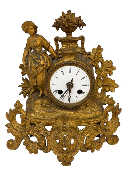 French Gilt Figural Mantle Clock