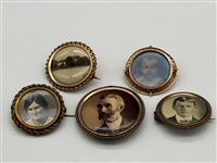 (5) Victorian Gold Filled Mourning Photo Brooches (1) With 10k Gold Rims