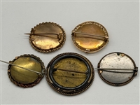 (5) Victorian Gold Filled Mourning Photo Brooches (1) With 10k Gold Rims