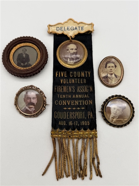 (5) Victorian Gold Filled Mourning Photo Brooches One With Ribbon