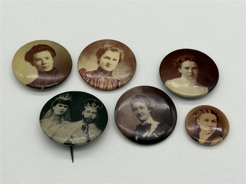 (6) Victorian Mourning Buttons With Photographs