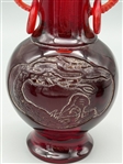 (3) Chinese Cherry Amber Vases Elephant Handles 