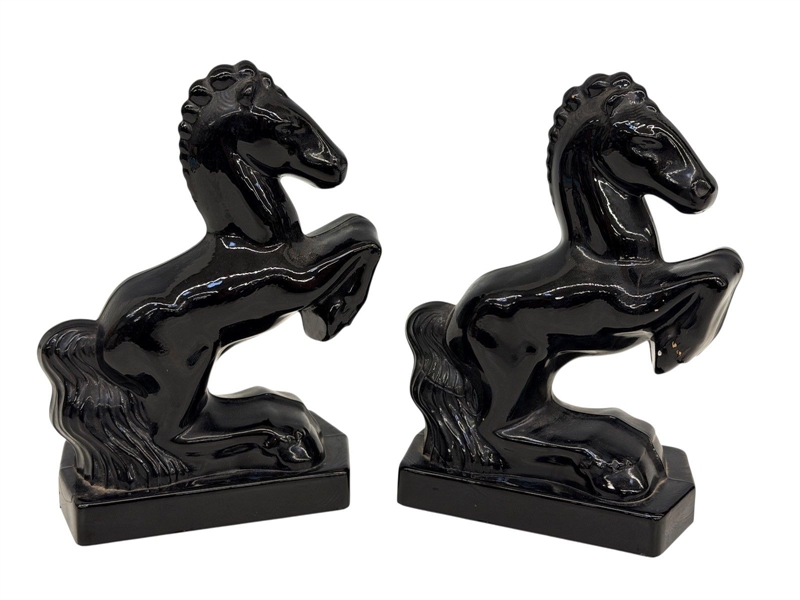 L.E. Smith Rearing Horse Glass Bookends