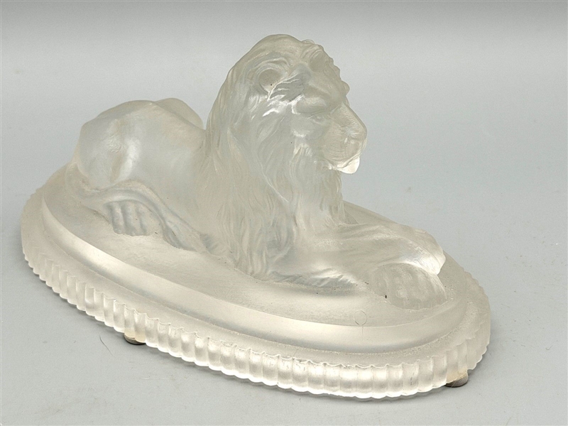 John Derbyshire Frosted Glass Lion Paperweight