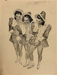 (5) Edward Dobrotka Hand Painted Sketches Ice Skaters, Auto Race and Expression Studies