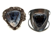 (2) Large Chunky Sterling Silver Cuff Bracelets
