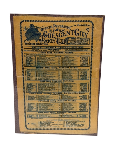 1903 Silk Souvenir Program Sheet Crescent City Jockey Club