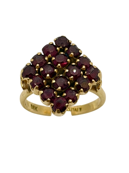 18k Gold Garnet Ring Round Cluster Setting