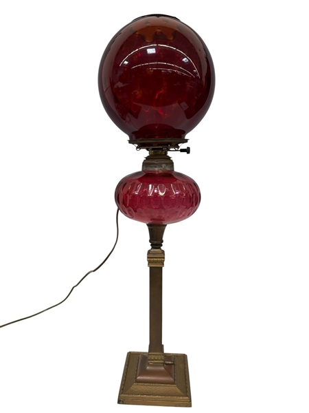 Ruby Red Converted Banquet Lamp