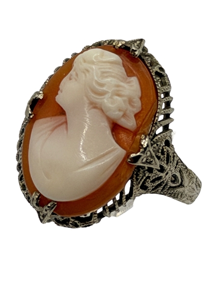 14k White Gold Ring with Cameo