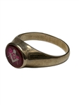 14k Gold Ring with Ruby and Masons Symbol