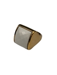 14k Gold Ring with White Crosshatch Cabochon Stone