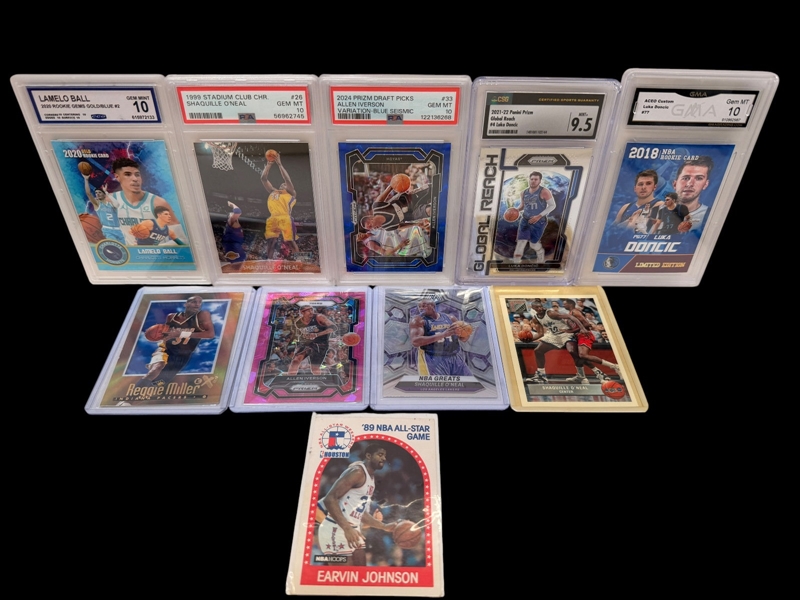 (10) Basketball Cards (5) Graded Including Lamelo Ball, Shaquille ONeal, Allen Iverson, Luka Doncic, 