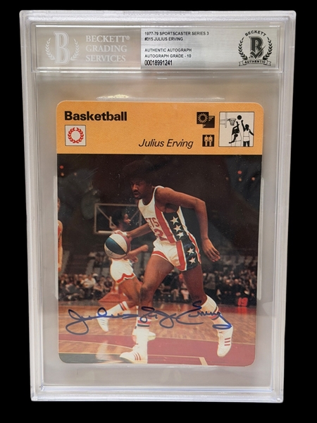 Beckett Large Slab 1977-79 Julius Erving Sportscaster Series 3 #315 Authentic Autograph Grade 10