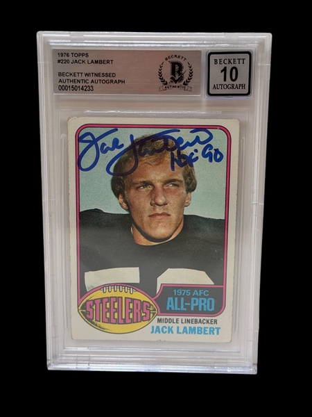 1976 Topps Jack Lambert #220 Becket Witnessed Grade 10 Authentic Autograph HOF 90