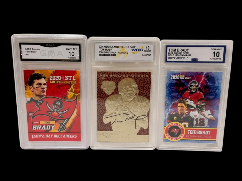 (3) Tom Brady Graded Football Cards