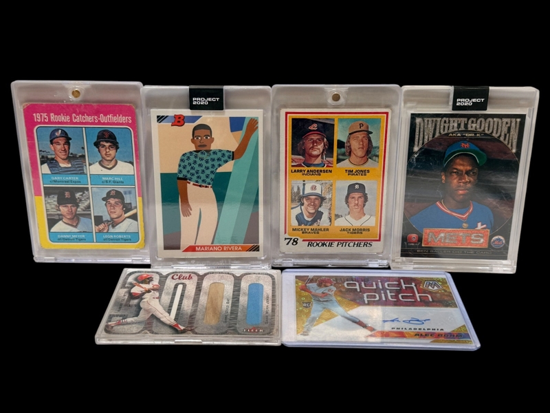 (6) Baseball Cards; Bohm, Morris, Lou Brock, Gary Carter, Gooden, Rivera